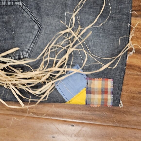 Womens Juniors XL Sexy‎ Scarecrow Denim Dress Overalls Jumper Bibs Patches - Picture 11 of 11